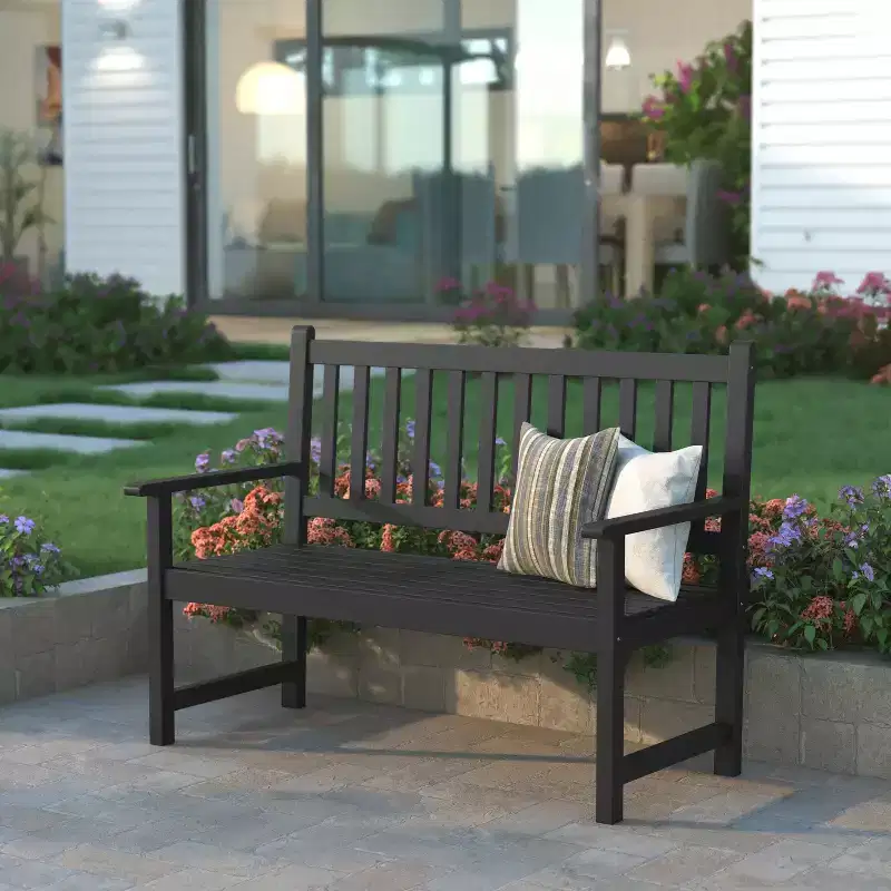 Emma and Oliver Acacia Wood Patio Bench for Indoor/Outdoor Use, Slatted Loveseat for 2, Perfect for Sunroom, Garden, Backyard, or Porch