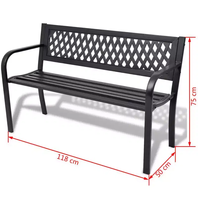 vidaXL Garden Bench Black Steel frame 2-seater Durable Garden Bench