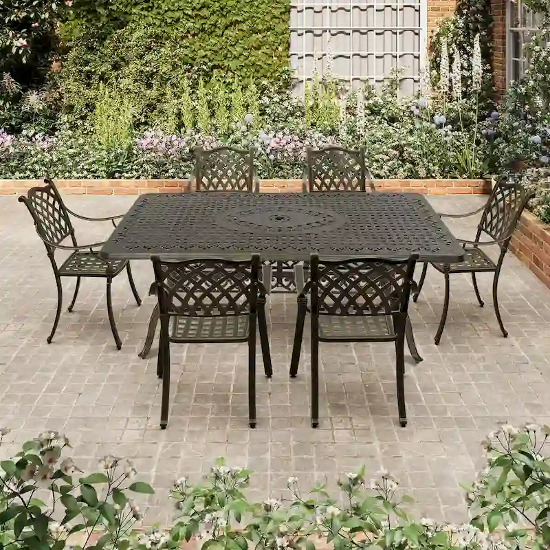 Clihome 7 Piece Cast Aluminum Patio Dining Set in Bronze