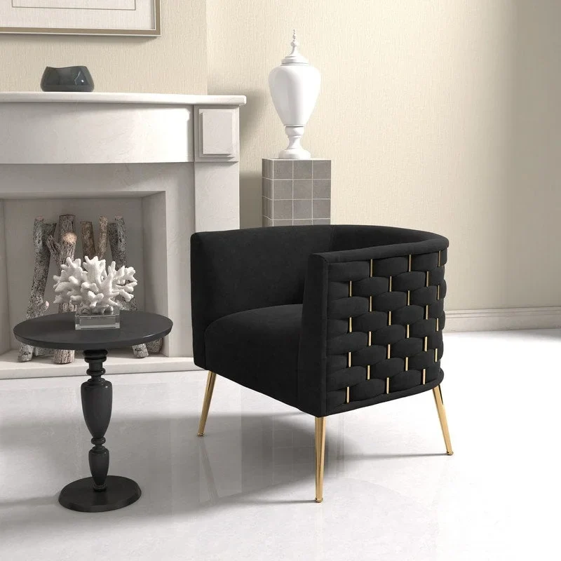 Mid-Century Modern Velvet Round Accent Chair – Gold Legs, 4 Colors, 250 lb Cap