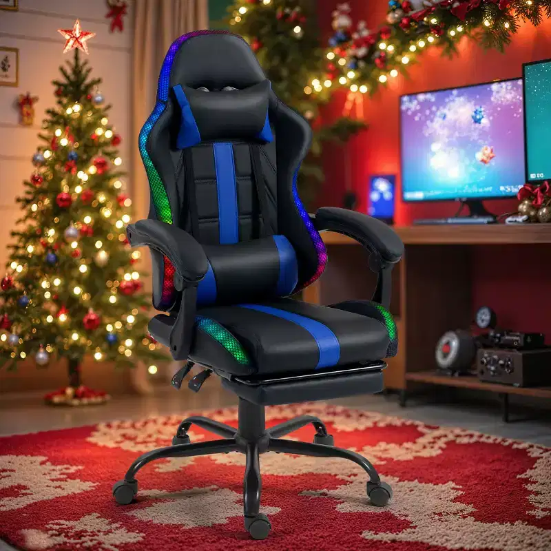 Gaming Chair With Massager & Footrest