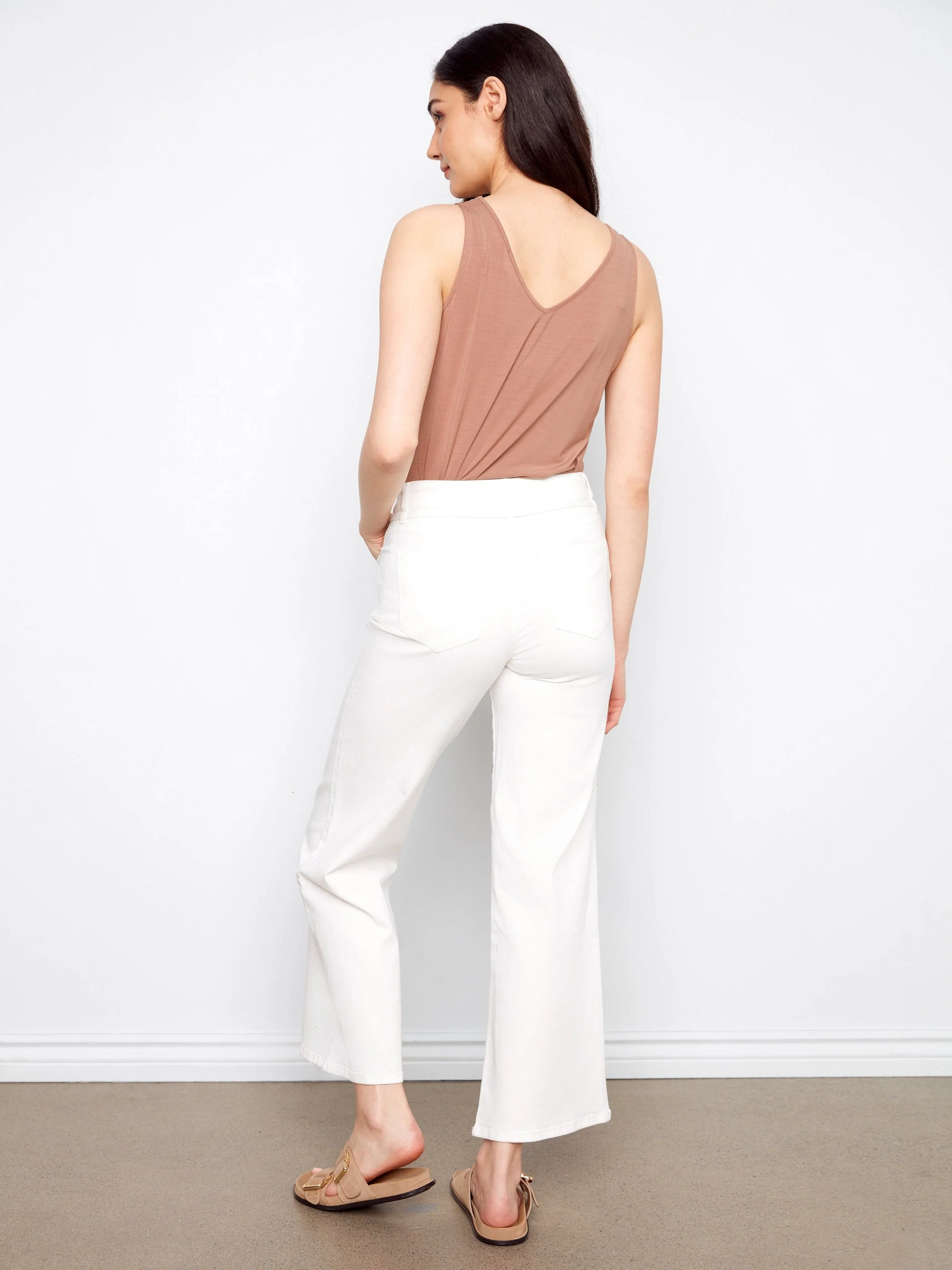 Belted Wide Leg Twill Pants - White