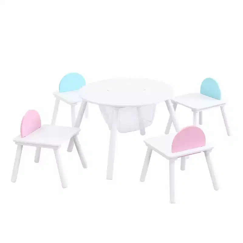 Whisen Kids Table and Chair Set, High-Quality Wood, Hidden Storage Mesh Bag, Multi-Functional for Indoor/Outdoor Use - White