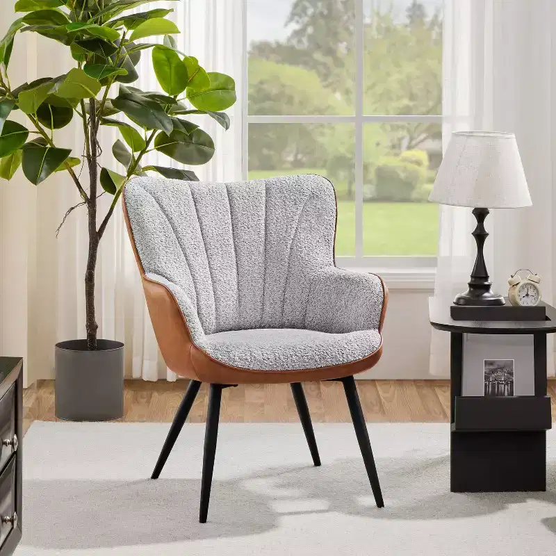 Yaheetech Modern Upholstered Faux Leather Accent Chair Armchair for Living Room Dining Room Bedroom, Retro Brown