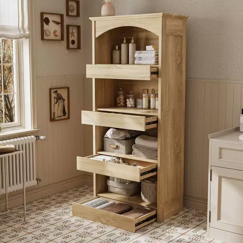 Famapy Wood Bathroom Cabinet Storage Cabinet - Shelves, Drawer Organizer for Toiletries