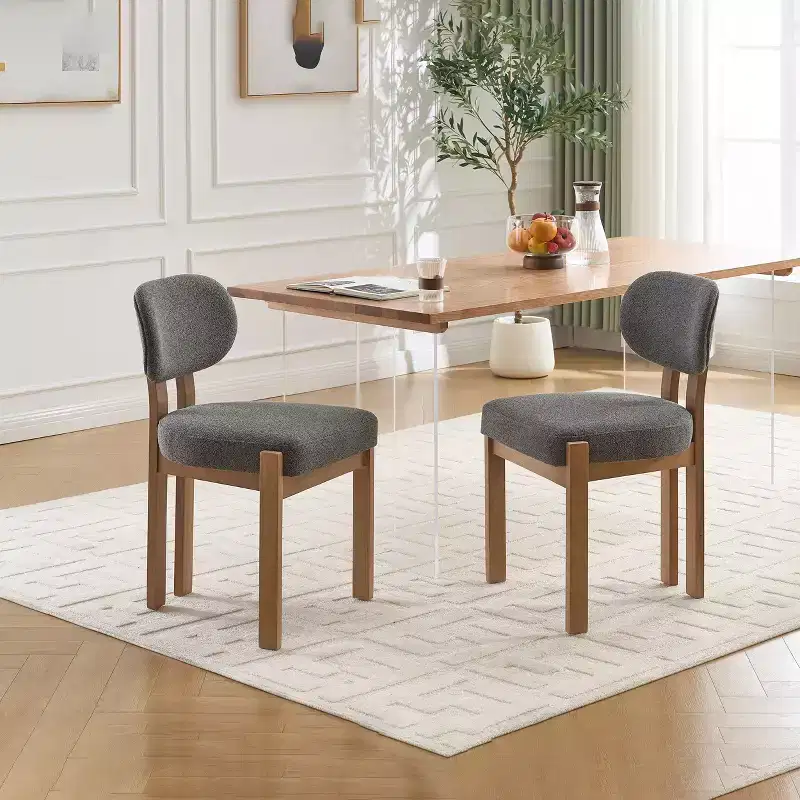 PexFix Wooden Dining Chairs Set of 2 Modern Fabric Upholstered Dining Room Chair Kitchen Chairs Farmhouse Dinner Chair for Kitchen Dining Room Grey