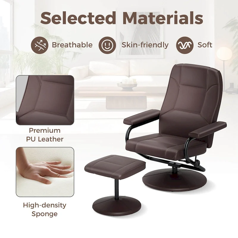 Costway Reclining Chair with Ottoman Lounge Accent Armchair Padded