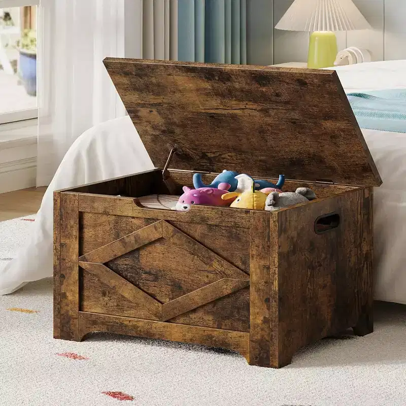 23.6 Wooden Storage Bench with Safety Hinge, Large Toy Chest & Storage Chest, Easy Assembly Entryway & Living Room Organizer for Bedroom