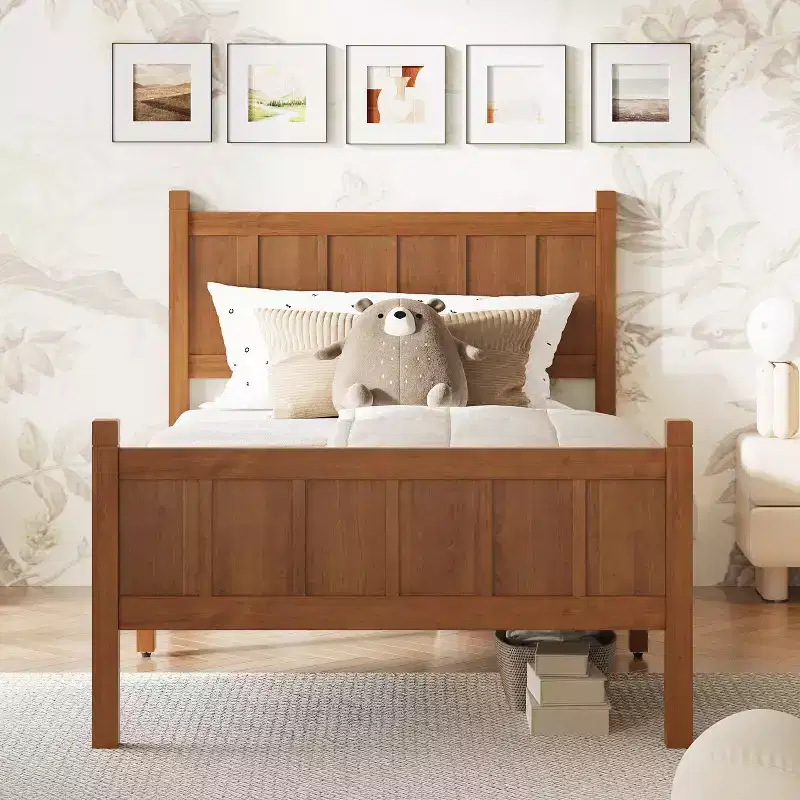 Twin Size Flat Panel Bed With Headboard & Footboard, Easy Assembly