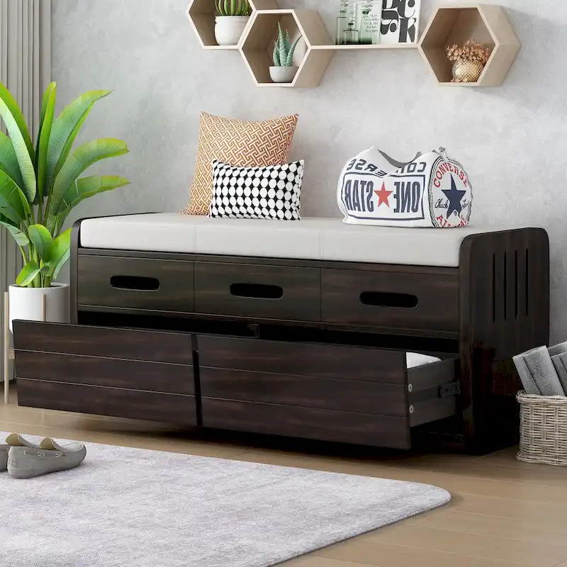 Rustic Storage Bench with 2 Drawers and Hidden Storage