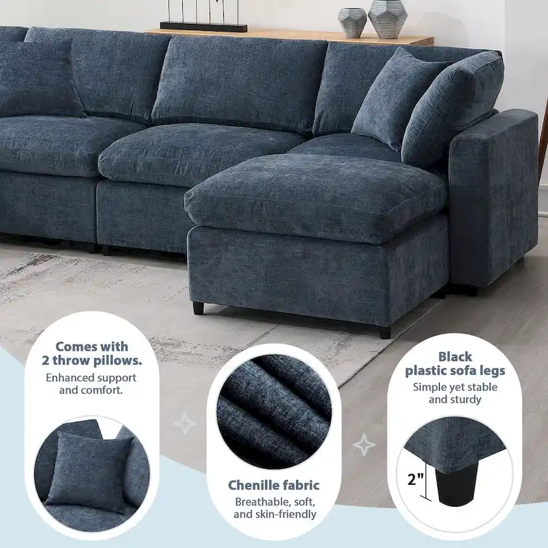 U-Shaped Modular Chenille Sectional Sleeper Sofa with Ottoman