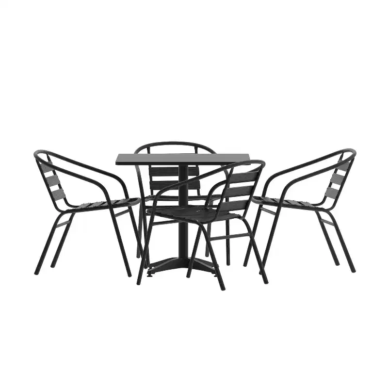 Emma and Oliver 31.5'' Square Aluminum Indoor-Outdoor Table Set with 4 Slat Back Chairs