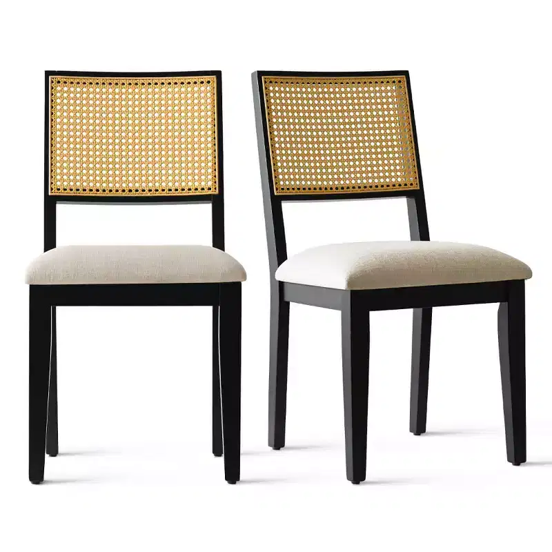 Set of 2 Modern Armless Dining Chairs with Woven Rattan Back and Wooden Frame, Elegant Side Chairs for Kitchen or Dining Room-Panipeachy