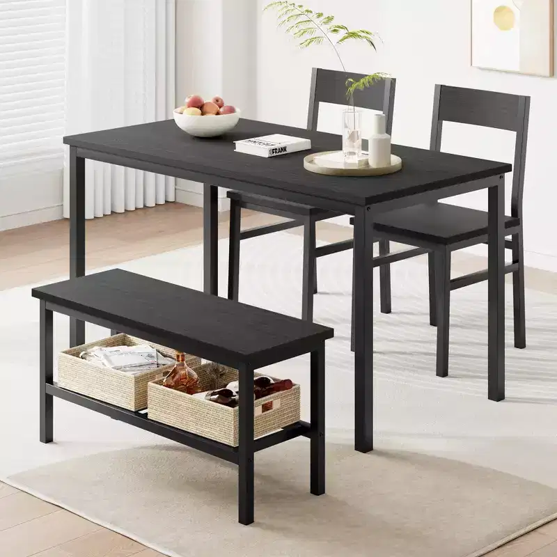 Dining Table and Chairs Set of 4, Kitchen Table and 2 Chairs for 4 with Bench, Metal Frame Dining Room Furniture Set