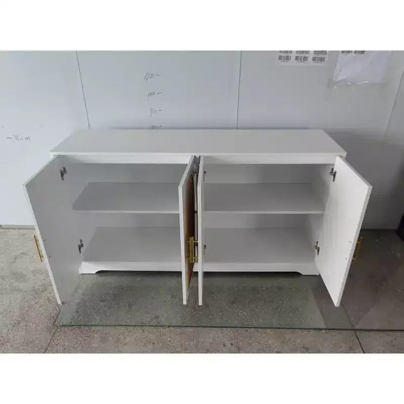 Rattan Sideboard Buffet Cabinet  59 Storage Console with 4 Doors, Fixed Shelf, Metal Handles