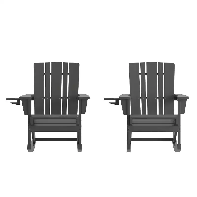 Flash Furniture Halifax HDPE Adirondack Chair with Cup Holder and Pull Out Ottoman, All-Weather HDPE Indoor/Outdoor Chair