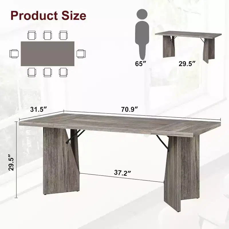 70.9'' Dining Table for 6, Farmhouse Rectangular Kitchen Table with Sturdy Frame, Wooden Thickened Long Desk and Dinner Desk