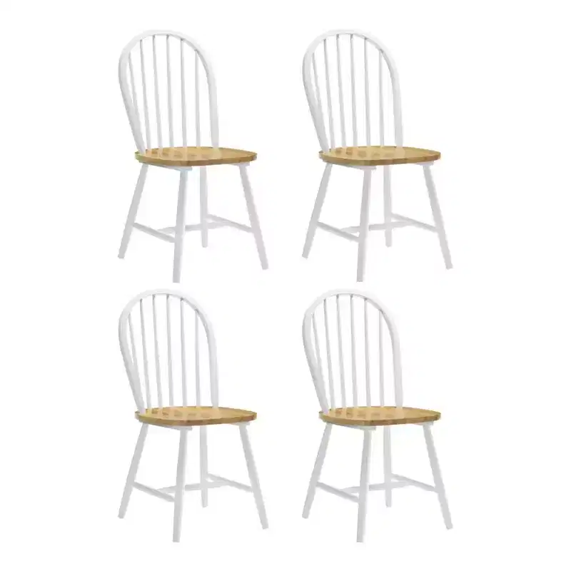 Simple Relax Set of 4 Dining Side Chair with Spindle Back in Natural and White