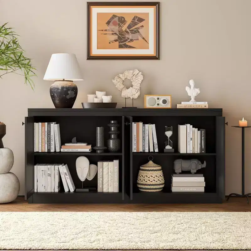 4-Door Buffet Cabinet with Storage, Anti-Tip Sideboard for Dining Room, Kitchen, or Office