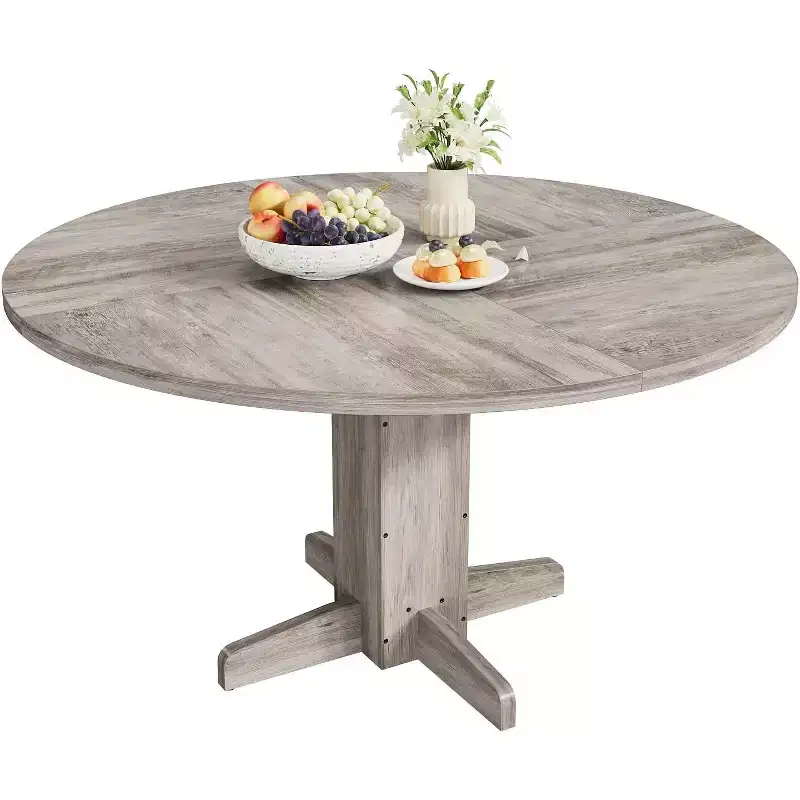 47 Inch Round Dining Table for 4,Farmhouse Wood Kitchen Table, Circle Dinner Table for Kitchen, Living Room, Dining Room
