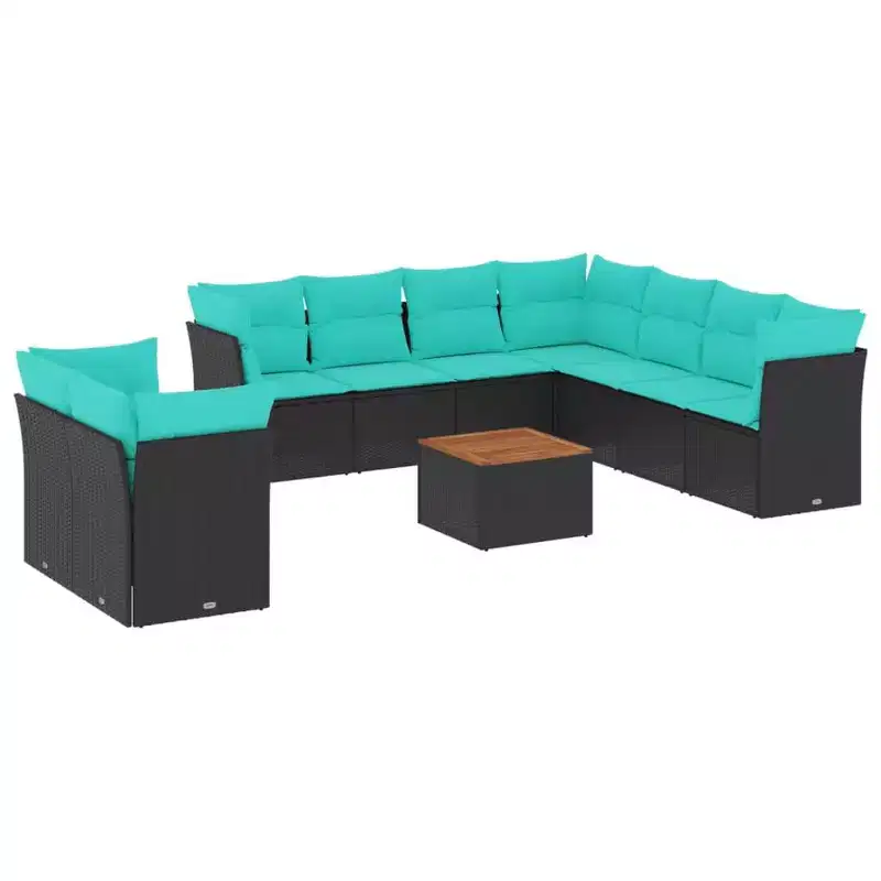 vidaXL 11 Piece Patio Sofa Set with Cushions Black Poly Rattan