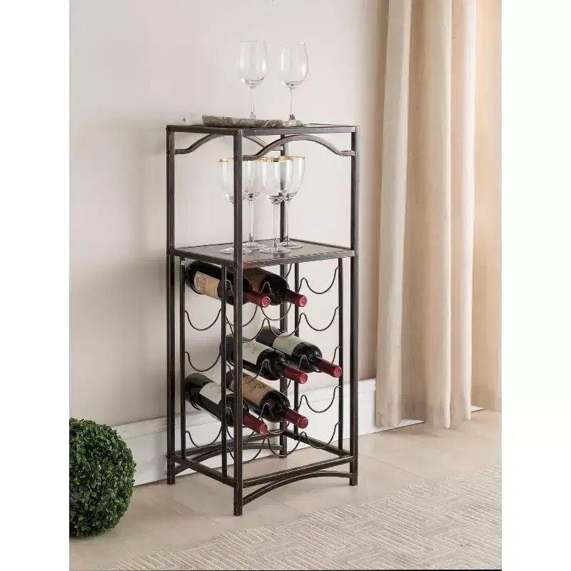 Biola 15 Bottle Capacity Metal Wine Rack Storage Organizer, Brushed Copper