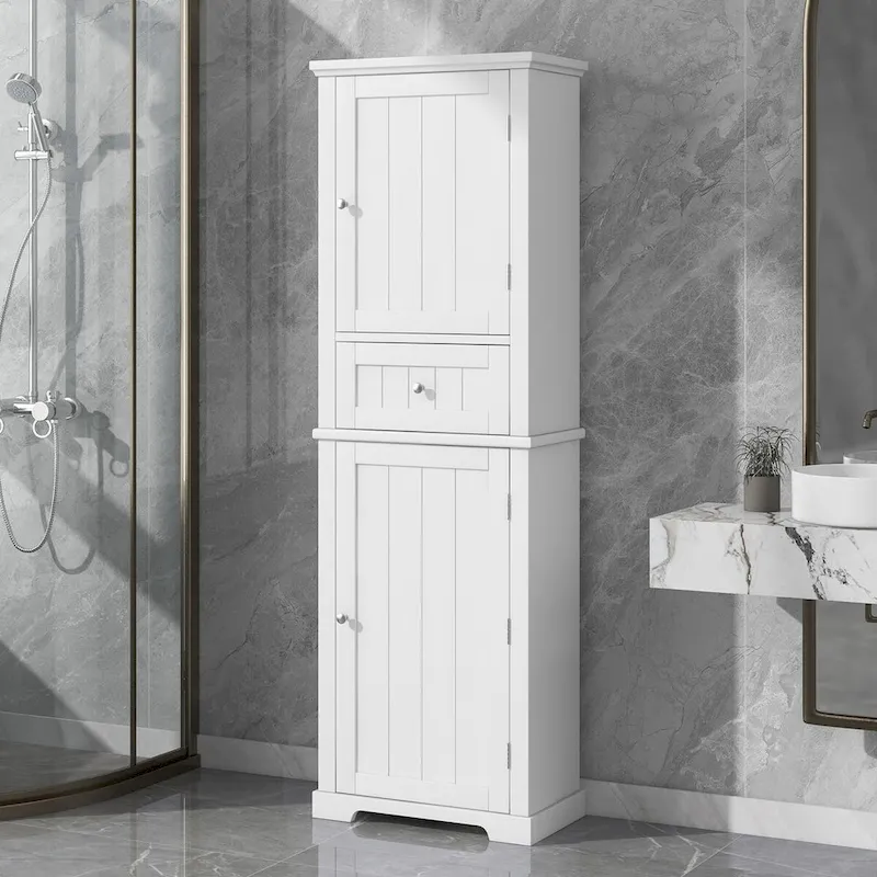 Bathroom Freestanding Storage Cabinet with Drawer and Adjustable Shelf