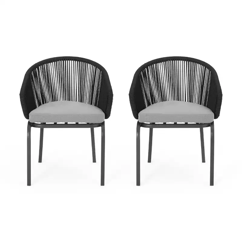 Christopher Knight Home Laguna Outdoor Rope Club Chairs with Cushion (Set of 2), Black/Gray