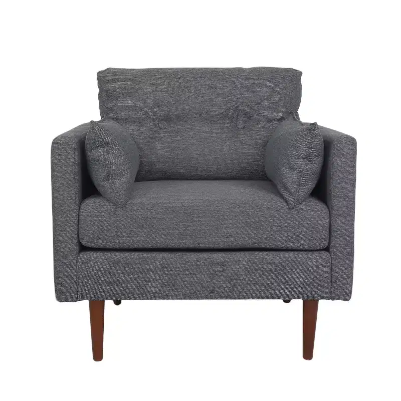 Tufted Club Chair with Accent Pillows Charcoal/Walnut