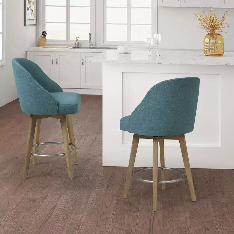 LLS Swivel Seat Bar Stools, Modern Uphols oden Frame Pub Counter Height Stools for Dining Room