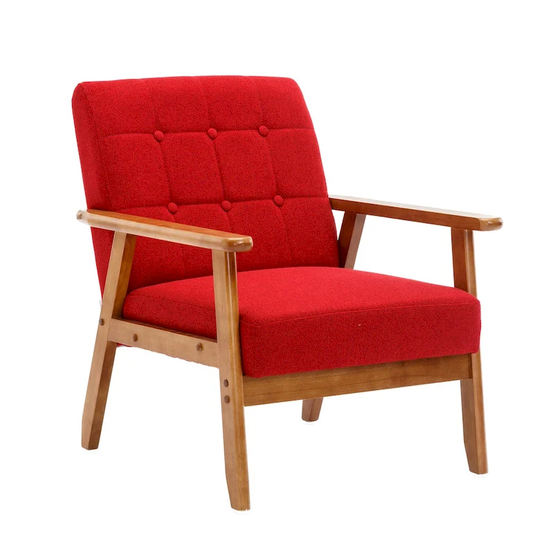 Linen/PU Upholstered Tufted Living Room/Bedroom Accent Chair With Wood Legs