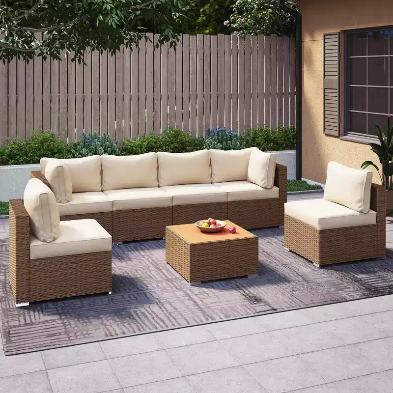 LAUSAINT HOME 7 Piece Rattan Patio Furniture Sets