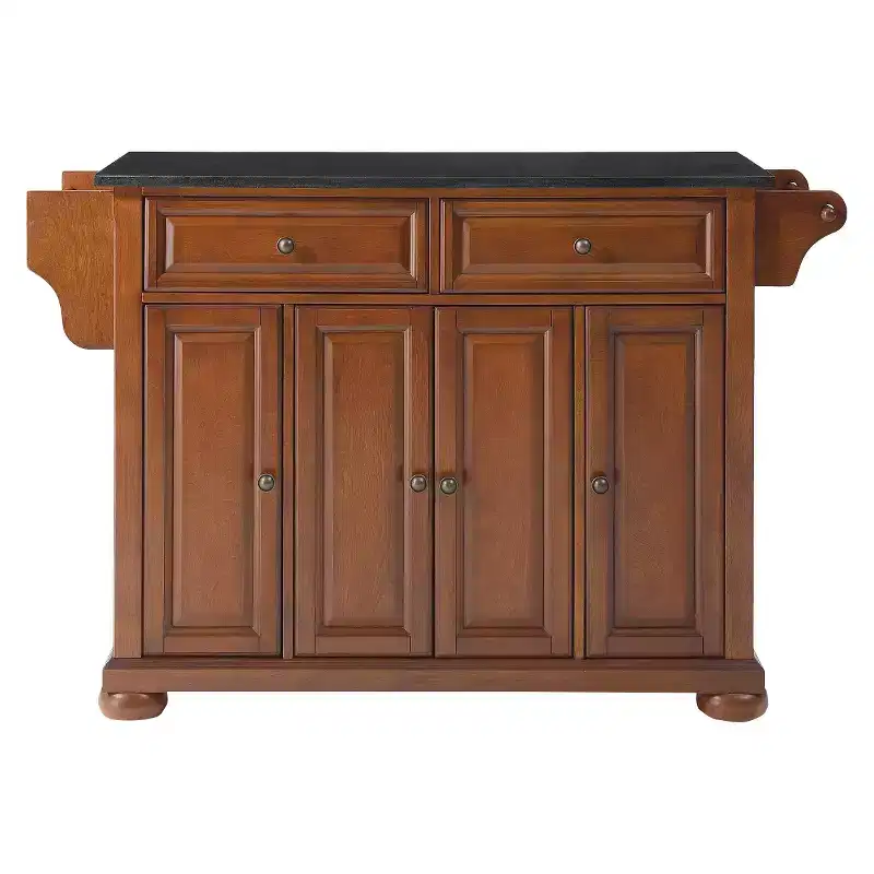 Crosley Alexandria Black Granite Top Kitchen Island - Wood & Cherry: Hardwood Frame, Towel Bar, 6 Shelves, 2 Drawers
