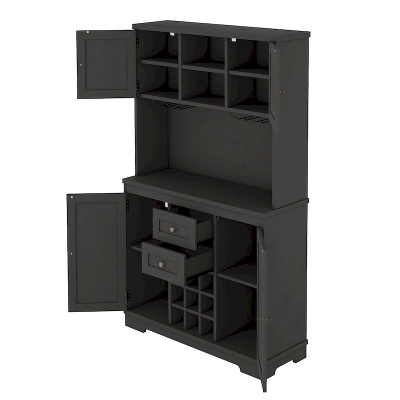 Coffee Bar Cabinet with Drawers, Freestanding Kitchen Pantry with Shelves and Cabinets, Buffet Cabinet with Glass Racks