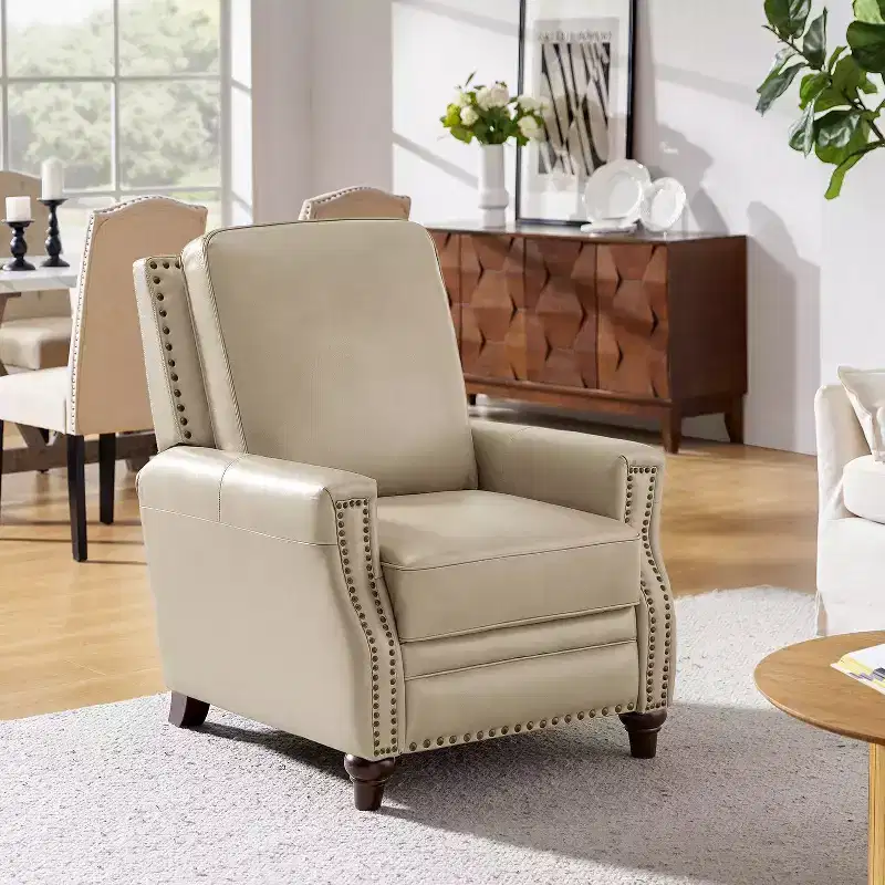 Theresa Transitional Style Upholstery Genuine Leather Recliner with Nailhead Trim for Living Room and Bedroom| ART OF LIVING DESIGNS