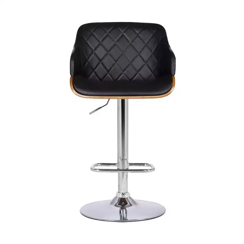 HomeRoots 25 Black And Silver Faux Leather And Iron Swivel Low Back Adjustable Height Bar Chair