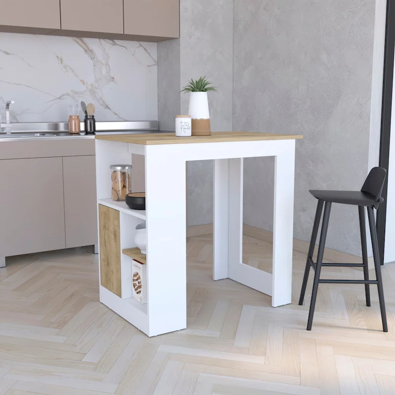 Kitchen Island with 1-Door Cabinet Push to open System and Side Shelves