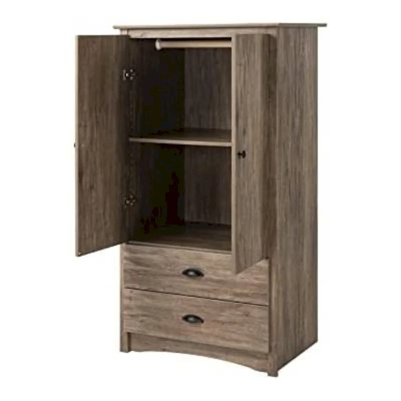 FarmHome Rustic 2 Drawer Bedroom Storage Armoire Grey Oak - 31.5 inches W x 22 inches D x 58.7 inches H