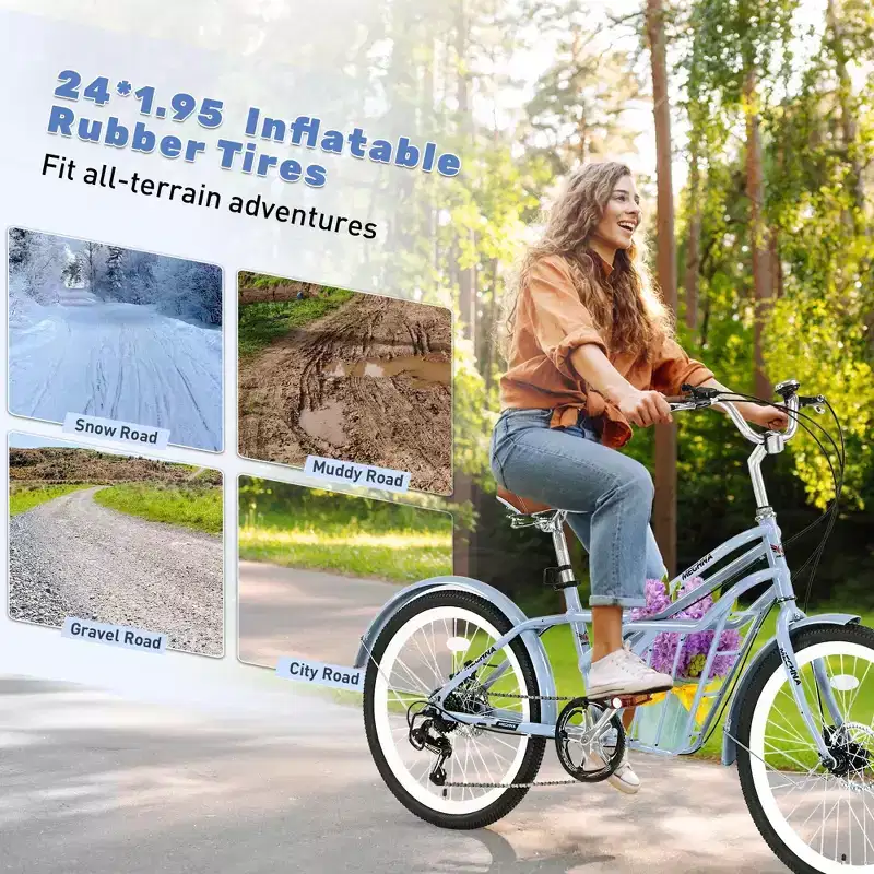 NAYSAYE 24 Inch Commuter Bike for Adult 6-Speed Hybrid City Bicycle with Dual V-Brake Adjustable Seat Steel Frame for Women Men Commuting Leisure