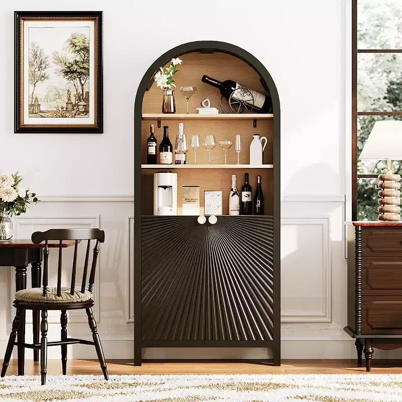 Arched Accent Storage Cabinet with Doors and Shelves, Modern Display Bookshelf with Hidden Storage for Living Room or Office - Panipeachy