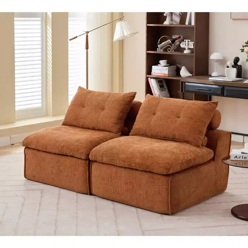 Zeus & Ruta Chenille Armrest-Free Upholstered 2-Seat Lounge Sofa Chair with Neck and Lumbar Pillows