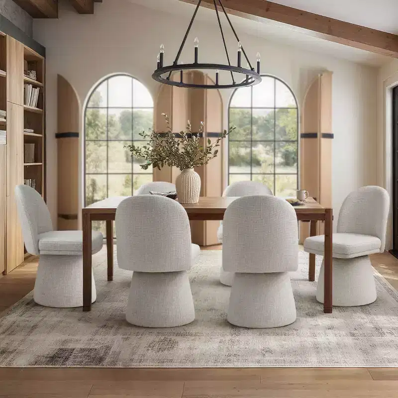 Set of 6 Modern 360 Swivel Armless Dining Chairs with Pedestal-style Base, Elegant Accent Chairs for Kitchen, Dining Room, or Office-Panipeachy