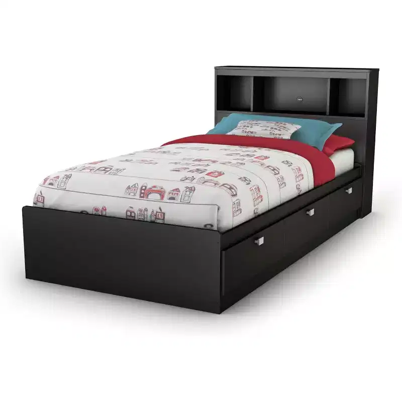 HomeStock 36.25 in.H Twin Size Black with Bookcase Beds made of Particle Board Bed Frame