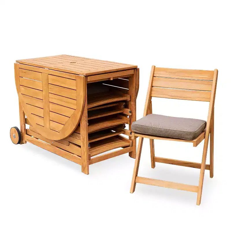 Sonoma Lane Belton 7pc Teak Folding Outdoor Dining Set with Sunbrella Cast Shale Cushions – Weather-Resistant Patio Furniture