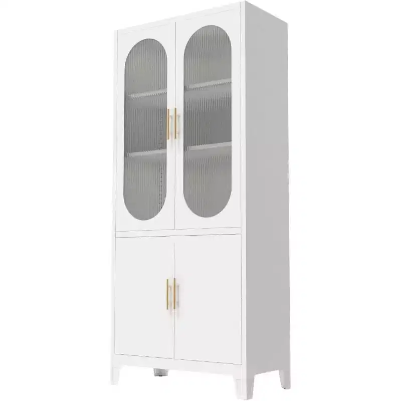 COZONY Modern Pantry Cabinet with Fluted Glass Doors, 71 Kitchen Storage Cabinet, Metal Accent Storage Cupboard for Dining Room & Kitchen Organizer