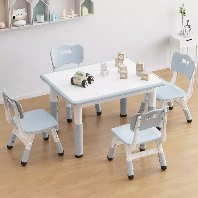 Kids Table and 4 Chairs Set with Particleboard Desktop, Non-Slip Legs, Easy to Wipe, Height Adjustable, Durable and Sturdy for Ages 2-10