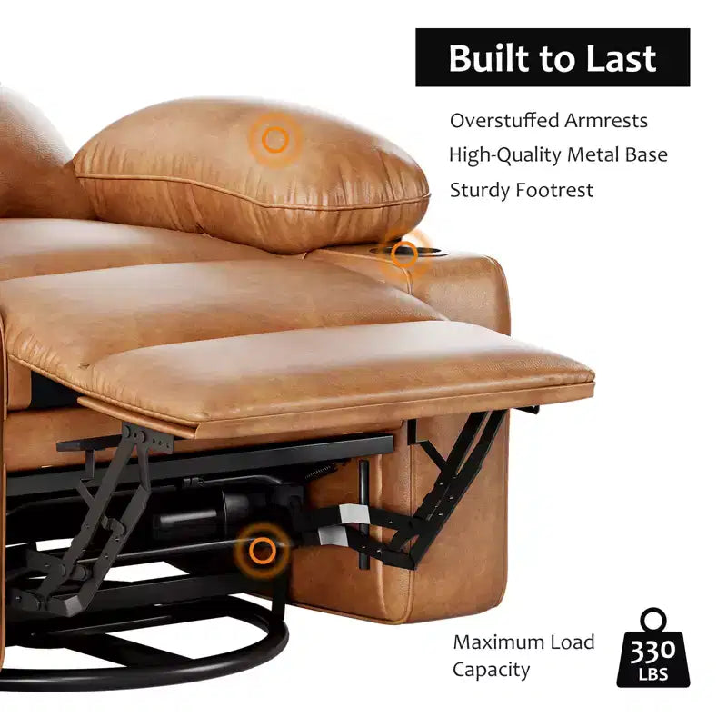 Rocking chair/recliner, small swivel rocking sofa chair with heating and vibration massage functions, leather baby room recliner with cup holder