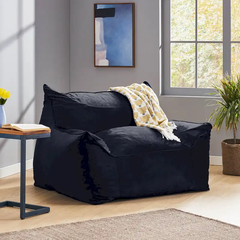 Loubar Velveteen Oversized Bean Bag Chair with Armrests