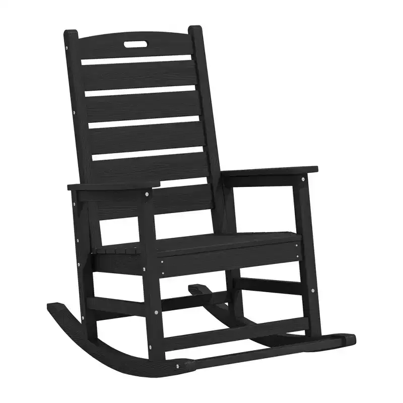 Hyleory Extra Wide HDPE Outdoor Adirondack Rocking Chair with Built-In Footrest and 30 Recline for Ultimate Relaxation