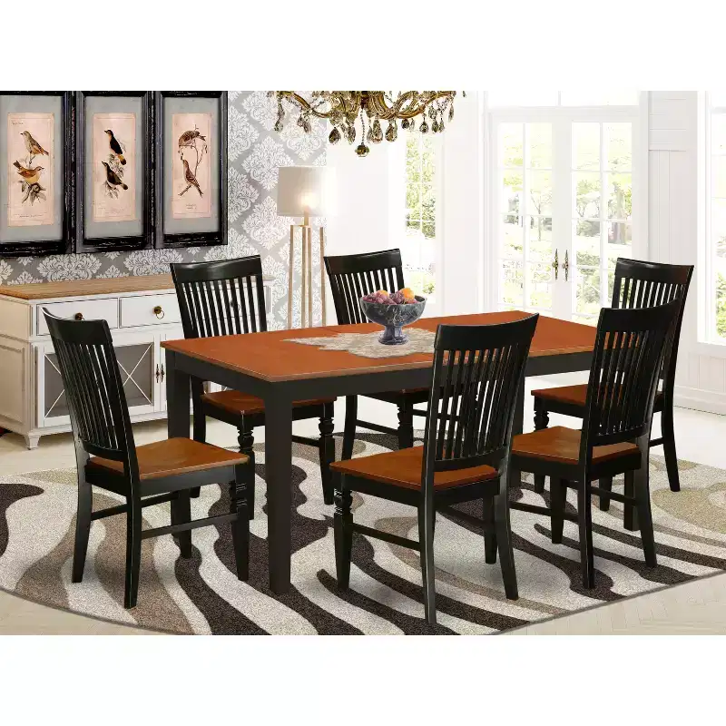 HomeStock Belmont 7 Pc Kitchen table set with a Dining Table and 6 Kitchen Chairs in Black and Cherry